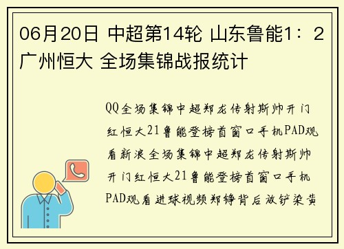 06月20日 中超第14轮 山东鲁能1：2广州恒大 全场集锦战报统计