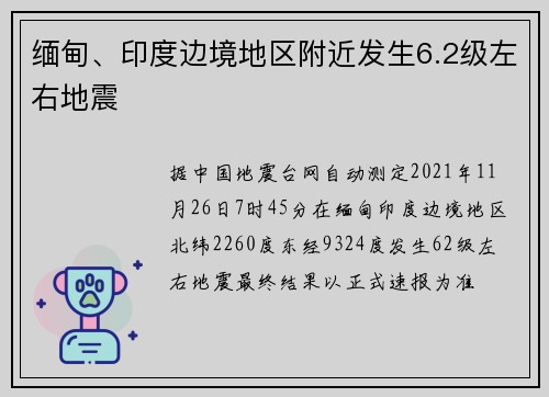 缅甸、印度边境地区附近发生6.2级左右地震